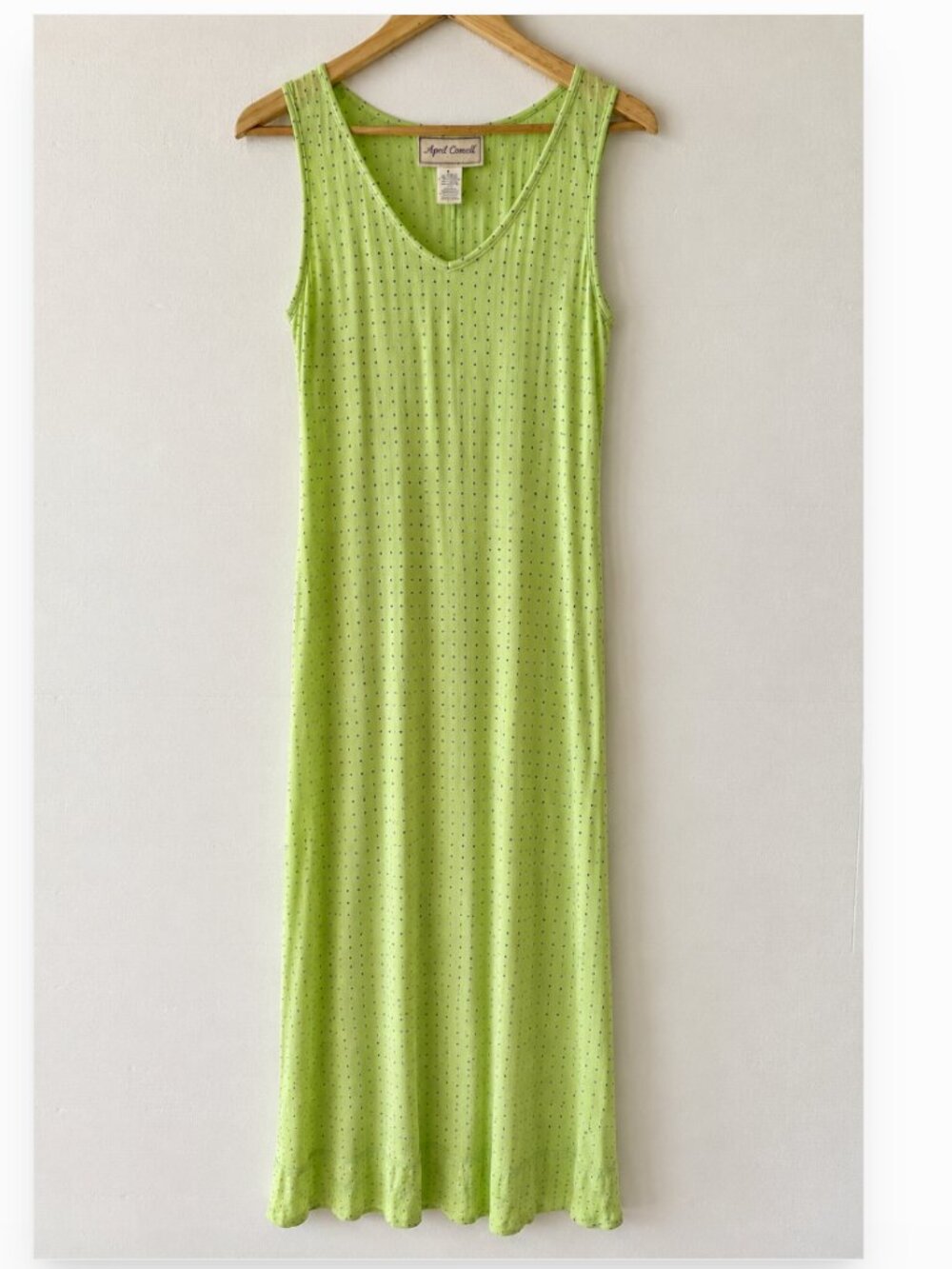 April Cornell | Vintage Green Whimsy Polkadot Maxi House Dress Tie Back | Medium